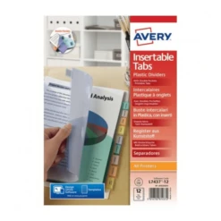 SOBRES SEPARADORES TRANSPARENTES COLOR. POLIPROPILENO. PESTANAS PERSONALIZABLES.12 PESTANAS 260X300X9 AVERY 05624501