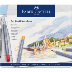 ESTUCHE DE METAL CON 24 LAPICES DE COLORES ACUARELABLES GOLDFABER. FABER CASTELL 114624