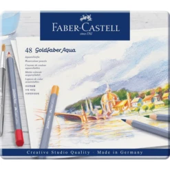 ESTUCHE DE METAL CON 48 LAPICES DE COLORES ACUARELABLES GOLDFABER. FABER CASTELL 114648
