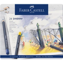 ESTUCHE DE METAL CON 24 LAPICES DE COLORES GOLDFABER. FABER CASTELL 114724