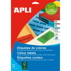 PACK 20 HOJAS 20 UDS ETIQUETAS AMARILLAS 210X297MM APLI 1599