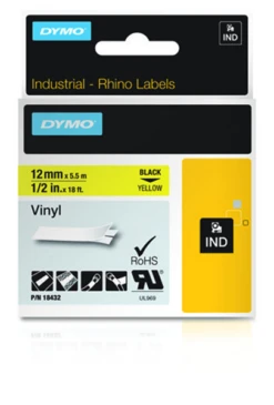 CINTA ROTULADORA RHINOPRO VINILO 12MMX5.5M NEGRO AMARILLO DYMO 18432