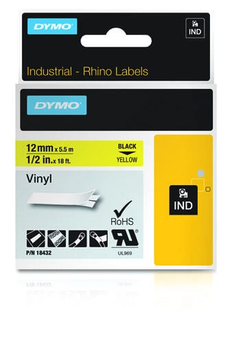 CINTA ROTULADORA RHINOPRO VINILO 12MMX5.5M NEGRO AMARILLO DYMO 18432 2 CINTA ROTULADORA RHINOPRO VINILO 12MMX5.5M NEGRO AMARILLO DYMO 18432 - Imagen 2