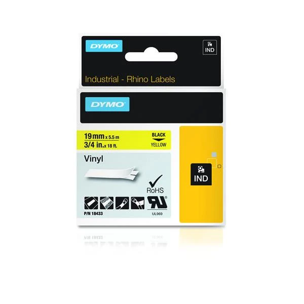 CINTA ROTULADORA RHINOPRO VINILO 19MMX5.5M NEGRO AMARILLO DYMO 18433 2 CINTA ROTULADORA RHINOPRO VINILO 19MMX5.5M NEGRO AMARILLO DYMO 18433 - Imagen 2