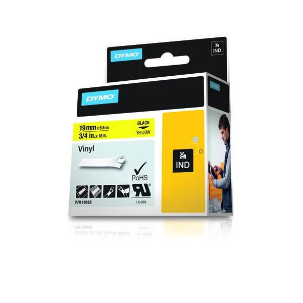 CINTA ROTULADORA RHINOPRO VINILO 19MMX5.5M NEGRO AMARILLO DYMO 18433 3 CINTA ROTULADORA RHINOPRO VINILO 19MMX5.5M NEGRO AMARILLO DYMO 18433 - Imagen 3