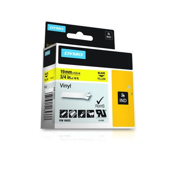 CINTA ROTULADORA RHINOPRO VINILO 19MMX5.5M NEGRO AMARILLO DYMO 18433 4 CINTA ROTULADORA RHINOPRO VINILO 19MMX5.5M NEGRO AMARILLO DYMO 18433 - Imagen 4
