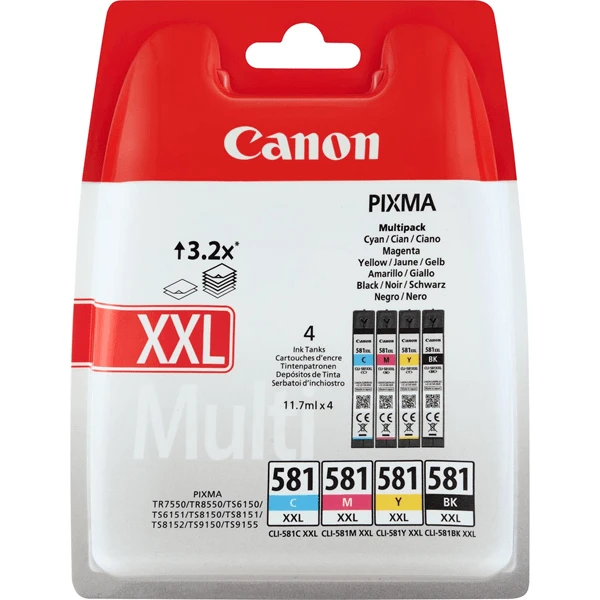 PACK CARTUCHOS CANON CLI-581XXL C M Y BK 1 PACK CARTUCHOS CANON CLI-581XXL C M Y BK