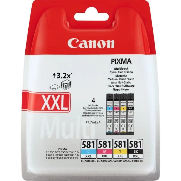 PACK CARTUCHOS CANON CLI-581XXL C M Y BK 2 PACK CARTUCHOS CANON CLI-581XXL C M Y BK - Imagen 2