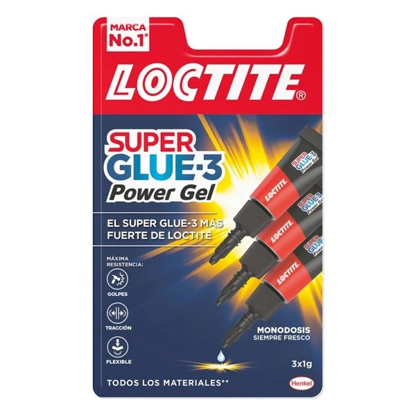 ADHESIVO INSTANTANEO SUPER GLUE-3X1GR. MONODOSIS POWER GEL LOCTITE 2640066 2 ADHESIVO INSTANTANEO SUPER GLUE-3X1GR. MONODOSIS POWER GEL LOCTITE 2640066 - Imagen 2