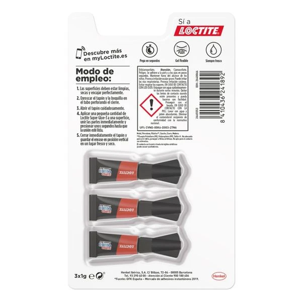 ADHESIVO INSTANTANEO SUPER GLUE-3X1GR. MONODOSIS POWER GEL LOCTITE 2640066 3 ADHESIVO INSTANTANEO SUPER GLUE-3X1GR. MONODOSIS POWER GEL LOCTITE 2640066 - Imagen 3