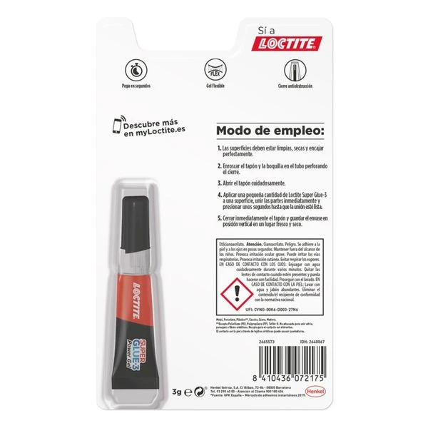 ADHESIVO INSTANTANEO SUPER GLUE-3GR. POWER GEL LOCTITE 2640067 3 ADHESIVO INSTANTANEO SUPER GLUE-3GR. POWER GEL LOCTITE 2640067 - Imagen 3