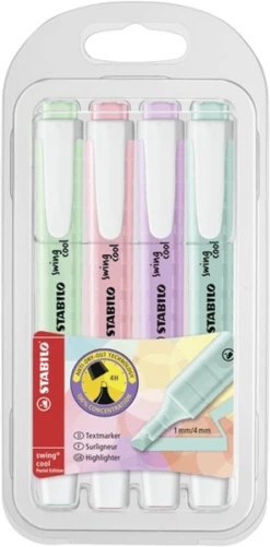 ESTUCHE PLASTICO SWING COOL PASTEL 4 UNIDADES SURTIDAS TRAZO 1 4MM. STABILO 275 4-08