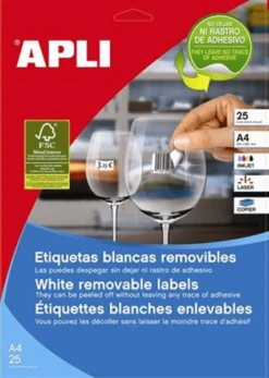 CAJA 100 HOJAS ETIQUETAS BLANCAS REMOVIBLES 97.0 X 42.4 MM APLI 3057