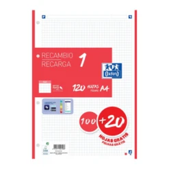 RECAMBIO COLOR 1 A4 10020 HOJAS 5X5 ROJO 90GRS OXFORD 400158162
