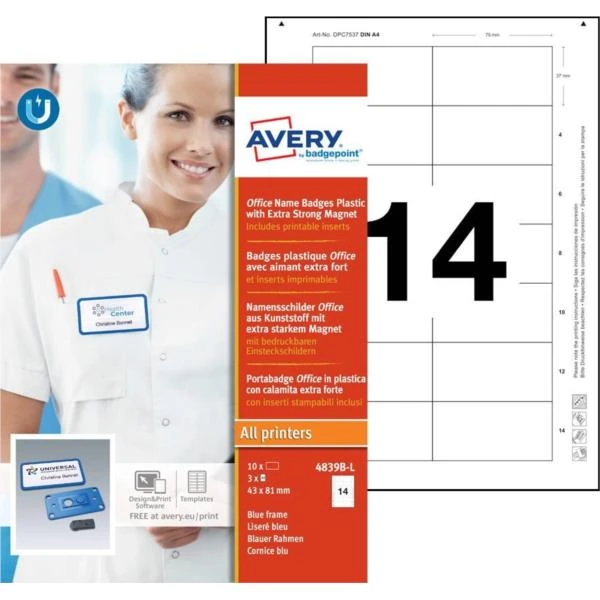 CAJA 10 PORTANOMBRES OFFICE BADGE AZUL CON IMAN EXTRA FUERTEï½37 X 75 MM AVERY 4839B-L 4 CAJA 10 PORTANOMBRES OFFICE BADGE AZUL CON IMAN EXTRA FUERTEï½37 X 75 MM AVERY 4839B-L - Imagen 4