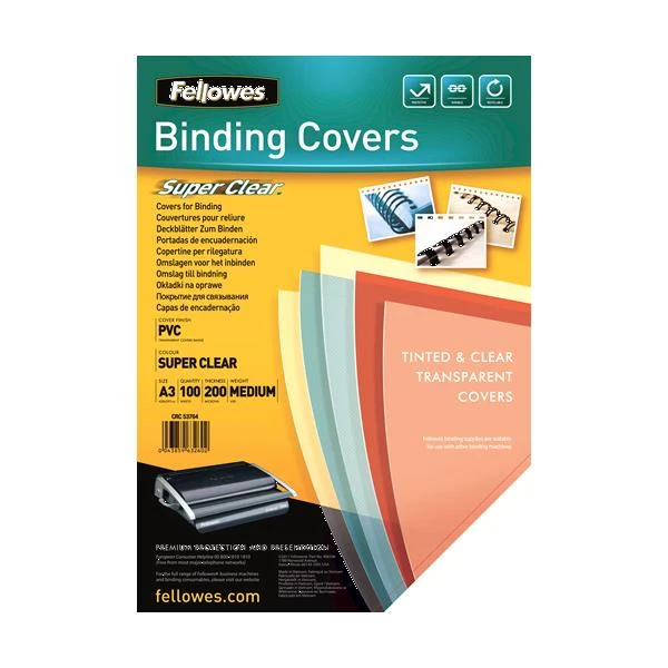 PACK 100 PORTADAS PVC TRANSPARENTE A3 200 MICRAS CRISTAL FELLOWES 53764 2 PACK 100 PORTADAS PVC TRANSPARENTE A3 200 MICRAS CRISTAL FELLOWES 53764 - Imagen 2