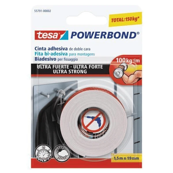 CINTA ADHESIVA POWERBOND ULTRA-FUERTE EXTERIOR INTERIOR 19MM.X1.5M. TESA 55791-00002-01 1 CINTA ADHESIVA POWERBOND ULTRA-FUERTE EXTERIOR INTERIOR 19MM.X1.5M. TESA 55791-00002-01