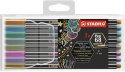 ESTUCHE 8 UNIDADES ROTULADOR PEN 68 COLORES METALLIC PUNTA 1.4 MM STABILO 6808 8-11