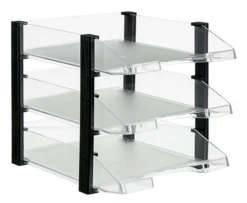 CONJUNTO 3 BANDEJAS JUMBORACK TRANSPARENTE CON ELEVADORES NEGROS 350X285X280 MM ARCHIVO 2000 704 CS TP