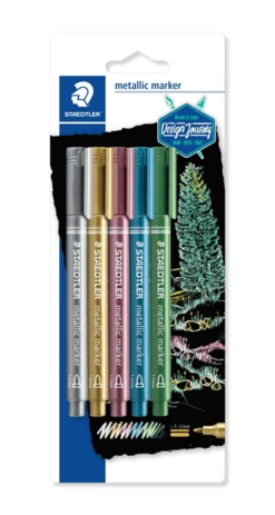 BLISTER CON 5 MARCADORES METALICOS EN COLORES ORO. PLATA. ROJO. AZUL Y VERDE STAEDTLER 8323-S BK5