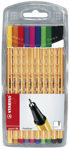 ESTUCHE ROTULADOR PUNTA FINA 0.4MM. POINT 88 CON 10 UNIDADES COLORES SURTIDOS STABILO 8810