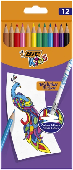 ESTUCHE 12 LAPICEROS DE COLOREAR BORRABLE EVOLUTION ILLUSION CON GOMA INCORPORADA BIC 987868