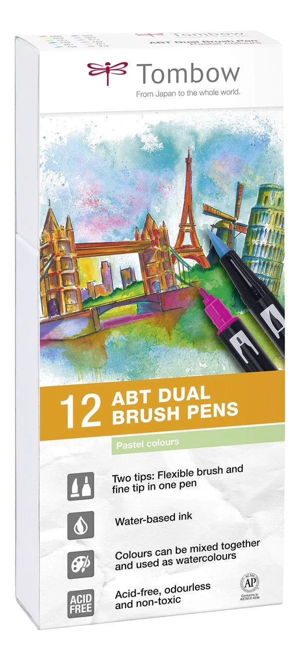ESTUCHE 12 ROTULADORES DOBLE PUNTA PINCEL COLORES PASTEL TOMBOW ABT-12P-2 2 ESTUCHE 12 ROTULADORES DOBLE PUNTA PINCEL COLORES PASTEL TOMBOW ABT-12P-2 - Imagen 2