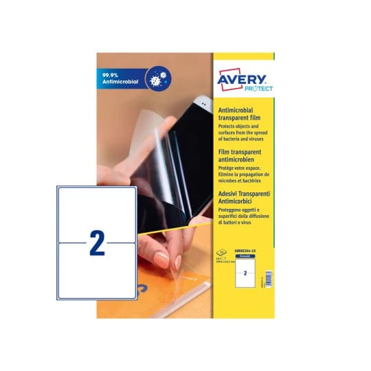 CAJA DE 10 HOJAS 2 ETIQUETAS X HOJA ADHESIVAS ANTIBACTERIANAS Y ANTIMICROBIANAS POLIESTER TRANSPARENTE 199.6X143.5MM AVERY AM002A4 4 CAJA DE 10 HOJAS 2 ETIQUETAS X HOJA ADHESIVAS ANTIBACTERIANAS Y ANTIMICROBIANAS POLIESTER TRANSPARENTE 199.6X143.5MM AVERY AM002A4 - Imagen 4