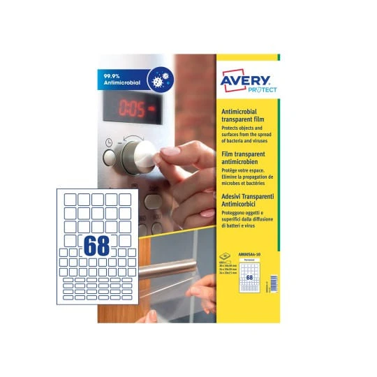 CAJA DE 10 HOJAS 68 ETIQUETAS X HOJA ADHESIVAS ANTIBACTERIANAS Y ANTIMICROBIANAS POLIESTER TRANSPARENTE CUADRADAS MIXTAS. 3X3MM. 2X2MM. 2X1.5MM.AVERY AM00SA4 2 CAJA DE 10 HOJAS 68 ETIQUETAS X HOJA ADHESIVAS ANTIBACTERIANAS Y ANTIMICROBIANAS POLIESTER TRANSPARENTE CUADRADAS MIXTAS. 3X3MM. 2X2MM. 2X1.5MM.AVERY AM00SA4 - Imagen 2