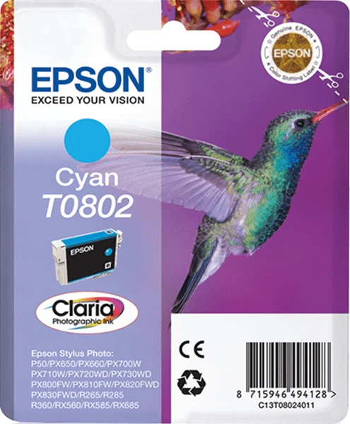 CARTUCHO EPSON CIAN T0802 C13T08024011 1 CARTUCHO EPSON CIAN T0802 C13T08024011