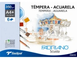 PACK 10 SOBRES DE 6 HOJAS PAPEL TEMPERAACUARELA 350 GR A4 24 X 32 CM BLANCO FABRIANO F74233260