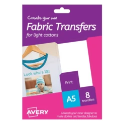 PAQUETE 8 HOJAS PAPEL TRANSER PARA ALGODON BLANCO-IMPRESORA INKJET-210X148 MM AVERY HTT01