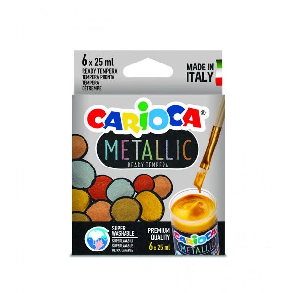 CAJA TEMPERA METALLIC 6 BOTES 25 ML COLORES METALICOS CARIOCA KO026 2 CAJA TEMPERA METALLIC 6 BOTES 25 ML COLORES METALICOS CARIOCA KO026 - Imagen 2