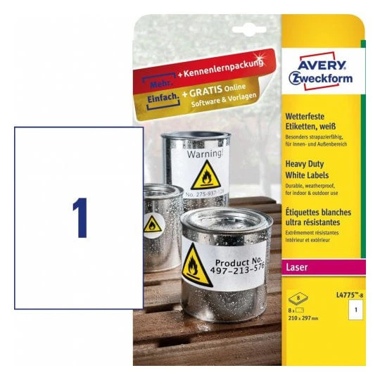PAQUETE 8 HOJAS ETIQUETAS DE POLIESTER BLANCO-IMPRESORAS LASER-210X297 MM AVERY L4775-8 2 PAQUETE 8 HOJAS ETIQUETAS DE POLIESTER BLANCO-IMPRESORAS LASER-210X297 MM AVERY L4775-8 - Imagen 2