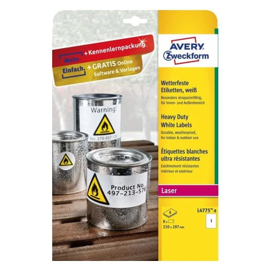 PAQUETE 8 HOJAS ETIQUETAS DE POLIESTER BLANCO-IMPRESORAS LASER-210X297 MM AVERY L4775-8 3 PAQUETE 8 HOJAS ETIQUETAS DE POLIESTER BLANCO-IMPRESORAS LASER-210X297 MM AVERY L4775-8 - Imagen 3