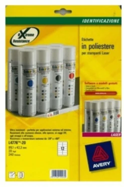 PAQUETE 20 HOJAS ETIQUETAS DE POLIESTER BLANCO-IMPRESORAS LASER-99.1X42.3 MM AVERY L4776-20