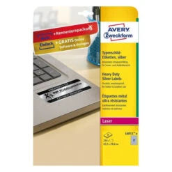 PAQUETE 8 HOJAS ETIQUETAS PLATEADAS DE POLIESTER-IMPRESORAS LASER-63.5X29.6 MM AVERY L6011-8 -tienda EPSON L6011 8 pic 2