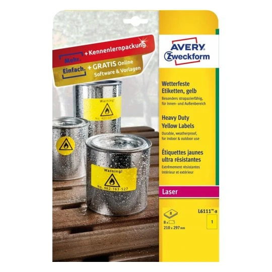 PAQUETE 8 HOJAS ETIQUETAS AMARILLAS DE POLIESTER-IMPRESORAS LASER-210 X 297 MM AVERY L6111-8 3 PAQUETE 8 HOJAS ETIQUETAS AMARILLAS DE POLIESTER-IMPRESORAS LASER-210 X 297 MM AVERY L6111-8 - Imagen 3
