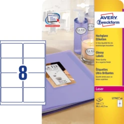 CAJA DE 40 HOJAS 8 ETIQUETAS X HOJA ETIQUETAS BLANCAS BRILLANTES 99.1X67.7MM AVERY L7765-40