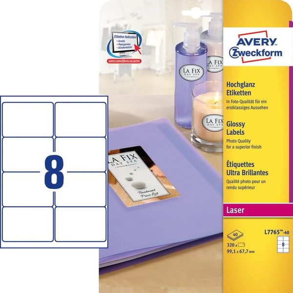CAJA DE 40 HOJAS 8 ETIQUETAS X HOJA ETIQUETAS BLANCAS BRILLANTES 99.1X67.7MM AVERY L7765-40 2 CAJA DE 40 HOJAS 8 ETIQUETAS X HOJA ETIQUETAS BLANCAS BRILLANTES 99.1X67.7MM AVERY L7765-40 - Imagen 2