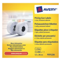PACK 10 ROLLOS DE ETIQUETAS BLANCAS-PERMANENTES DE 1 LINEA-1.500 ETIQUETAS 12X26MM POR ROLLO AVERY PLP1226