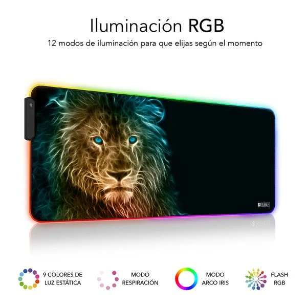 ALFOMBRILLA RATON LUZ LED RGB LION 800X300X4 3 ALFOMBRILLA RATON LUZ LED RGB LION 800X300X4 - Imagen 3