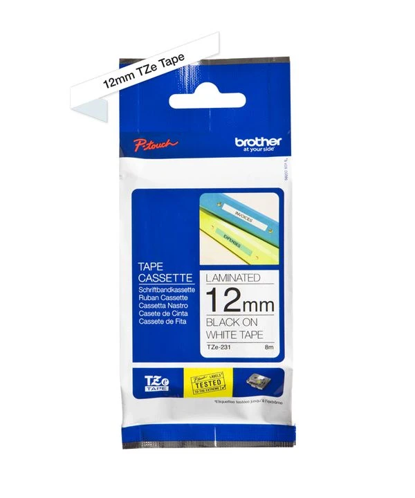CINTA LAMINADA BROTHER TEXTO NEGRO FONDO BLANCO 12MMX8M TZE231 3 CINTA LAMINADA BROTHER TEXTO NEGRO FONDO BLANCO 12MMX8M TZE231 - Imagen 3