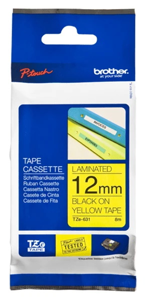 CINTA ETIQUETADORA BROTHER LAMINADA 12MM TZN631 TEXTO NEGRO SOBRE FONDO AMARILLO 1 CINTA ETIQUETADORA BROTHER LAMINADA 12MM TZN631 TEXTO NEGRO SOBRE FONDO AMARILLO