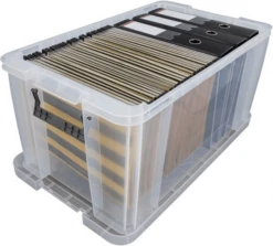 CAJA DE ALMACENAJE APILABLE CON TAPA CAPACIDAD 54 LITROS 380X650X310 MM CRISTAL TRANSPARENTE ARCHIVO 2000 WFS20W540 CS TP